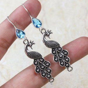 Handmade Blue Topaz 925 Peacock Earrings